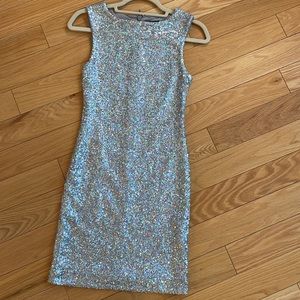 Bebe Silver Sequin Cocktail Dress, Size Small
